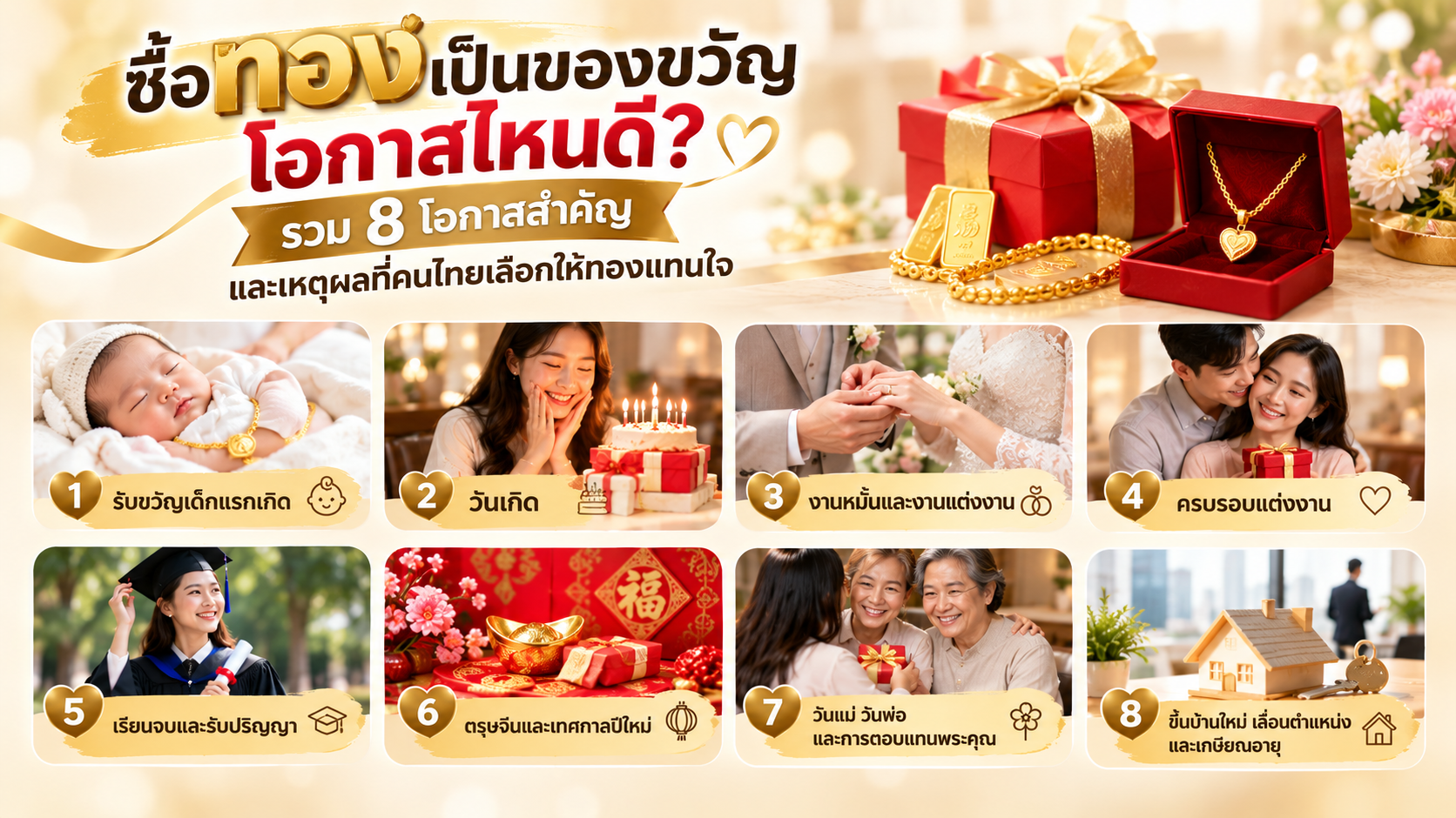 ซื้อทองเป็นของขวัญโอกาสไหนดี? รวม 8 โอกาสสำคัญ และเหตุผลที่คนไทยเลือกให้ทองแทนใจ